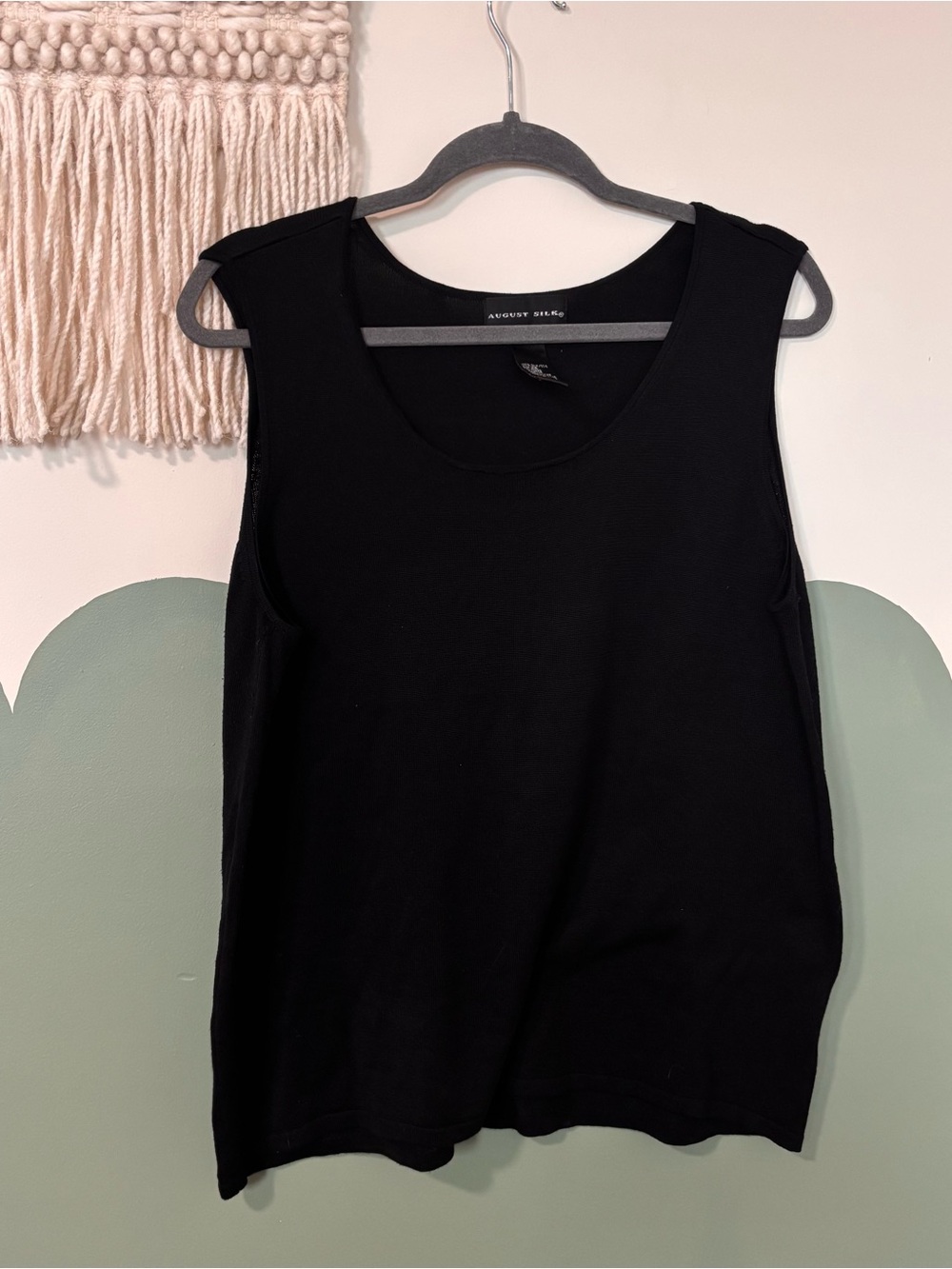 august silk Black Scoop Neck Silk Sleeveless Tank